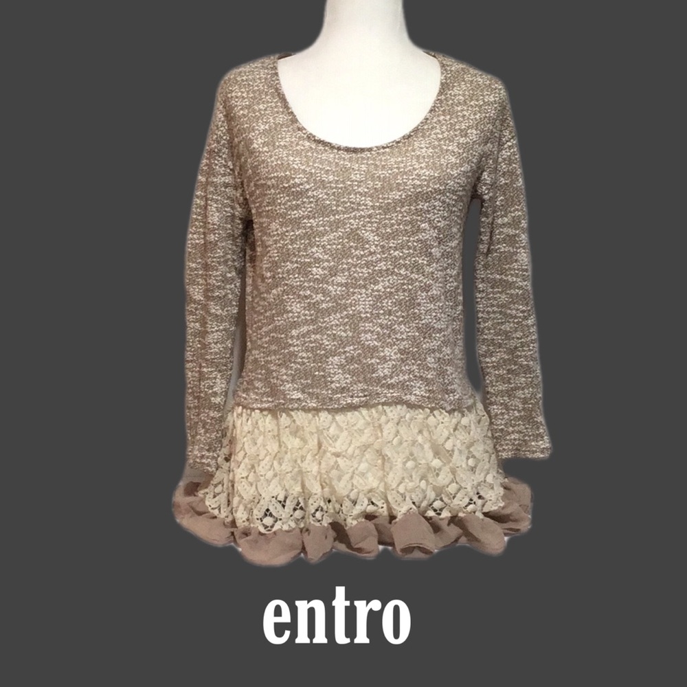 entro, Anthropologie Sub-brand, Crocheted, Knit, Ruffle‎ Top, Size Small